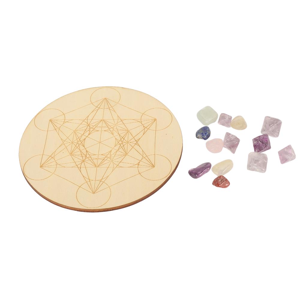 Healing Crystal Grid Board Set Colorful Crystal Grid Divination Boards with Chakras Crystal Stone for Meditation Sleep