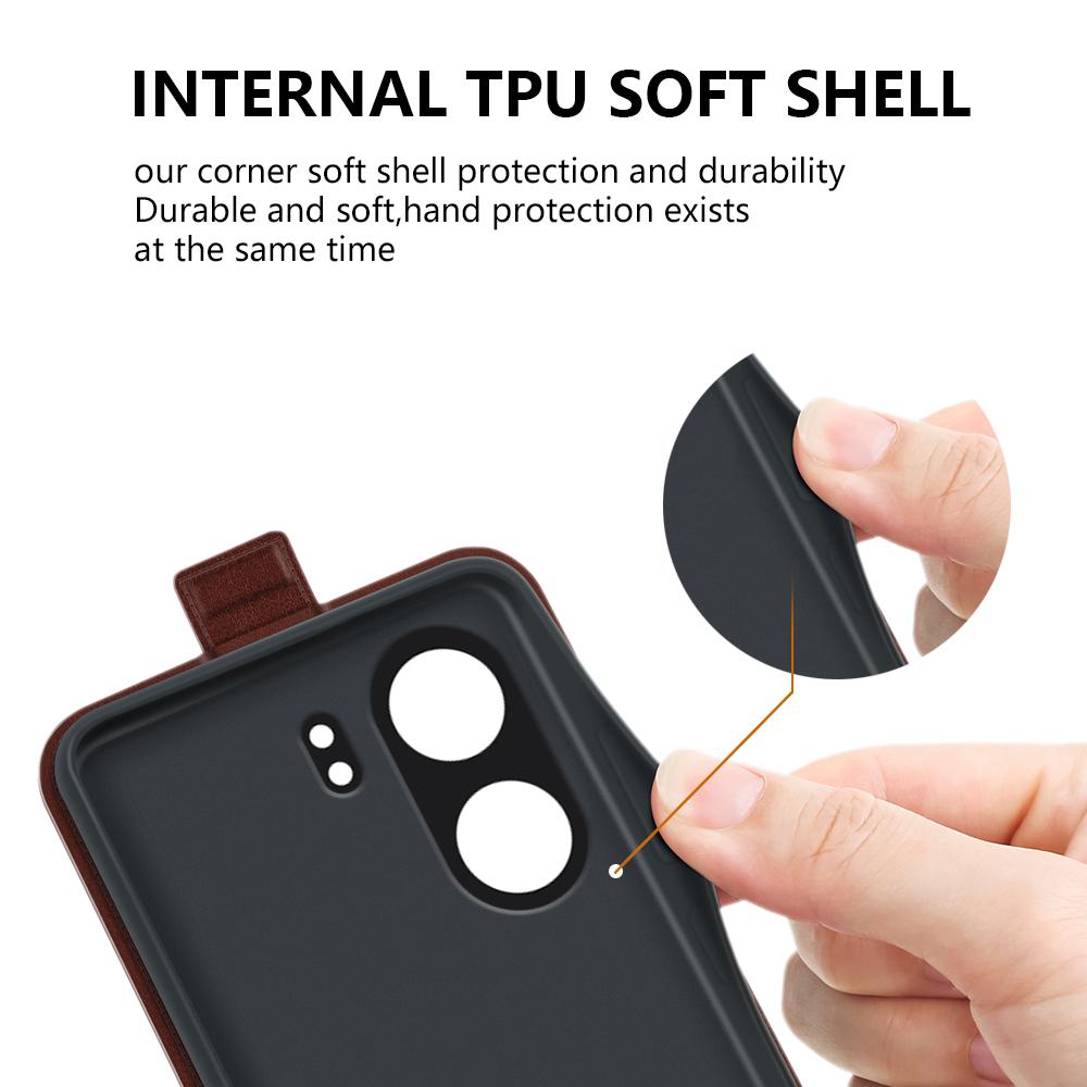 Vertical Flip Case for Xiaomi Redmi 13C 4G/Poco C65 4G Shell Crazy Horse Texture Leather Phone Cover