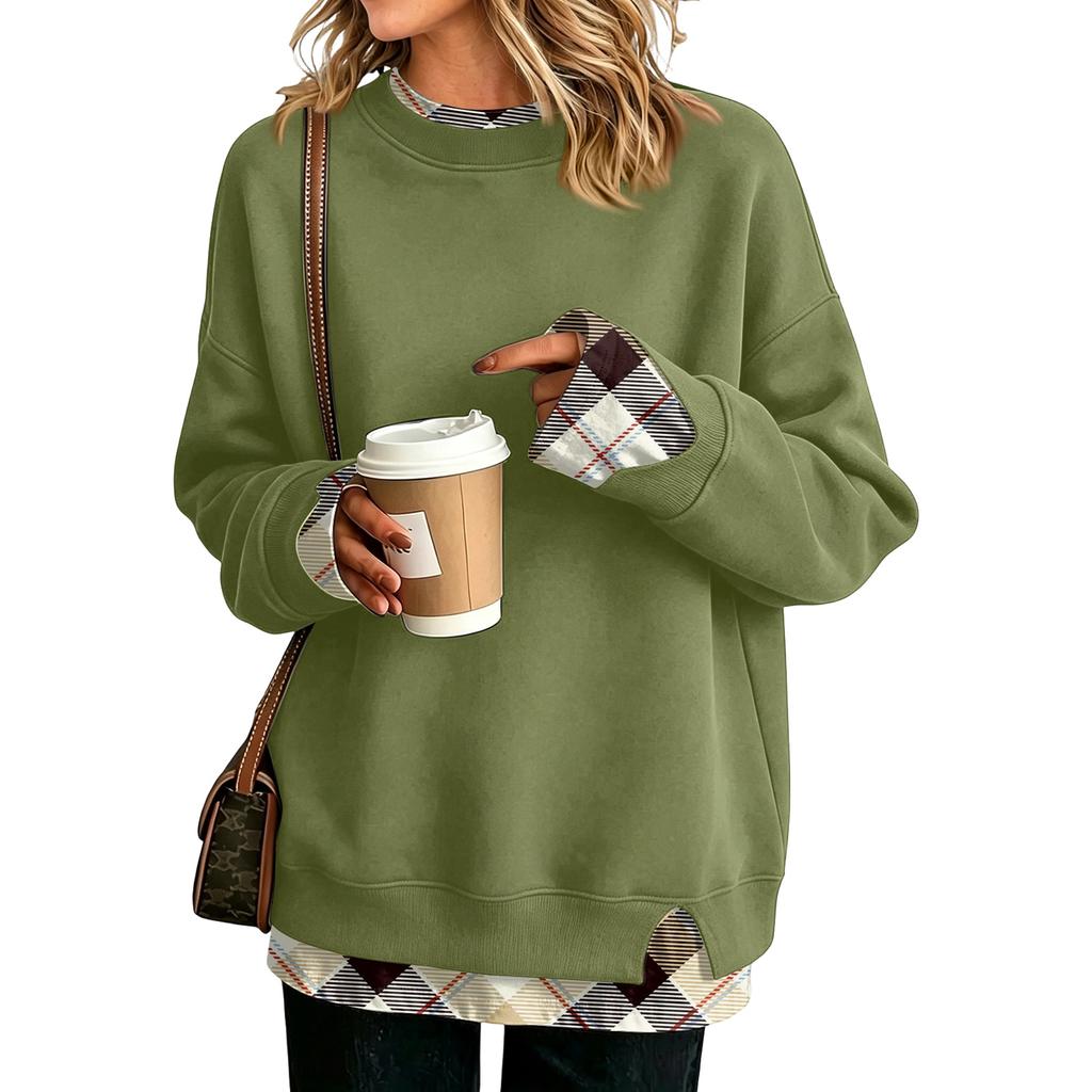 Women's Casual Printed Long Sleeve Oversized Two Piece Look Sweatshirt for Everyday Wear