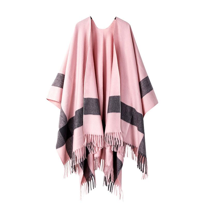 Striped Shawl Women'S Cloak Knitted Office Blanket Warm Fringed Cloak