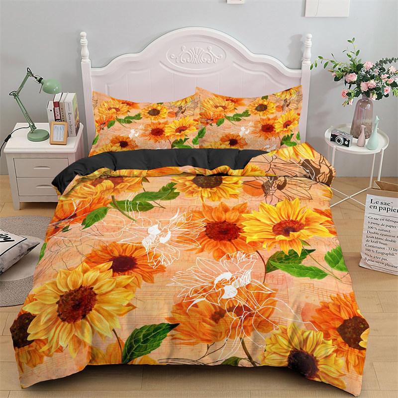 Sonnenblumen-Bettbezug Gelbe Blume Bettwäsche-Kollektion Einzelbett King Mikrofaser Bauernhaus Grüne Blätter Blumiger Bettdeckenbezug mit Kissenbezug