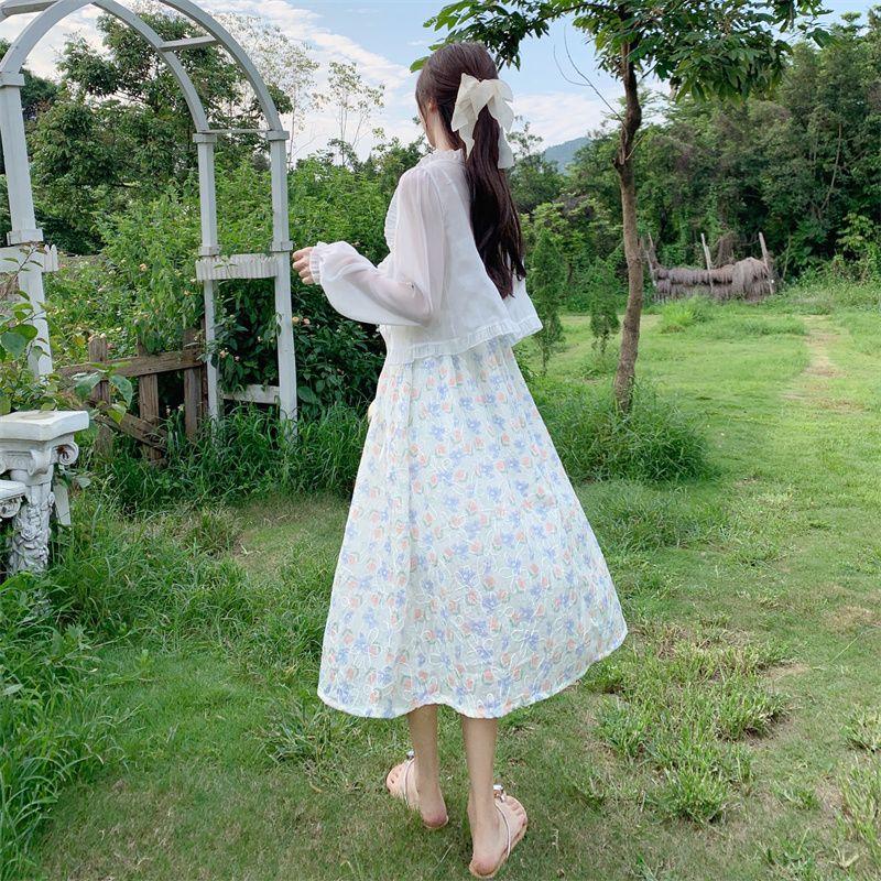 Large Size Sweet and Gentle Dress Waist-skimming Halter Floral Dress Chiffon Dress