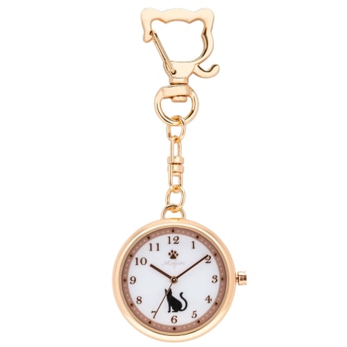 Fieldwork Women's Analog Pocket Watch with Keychain, Cat Design, Pink Gold, Pink, Catomi JN030-2