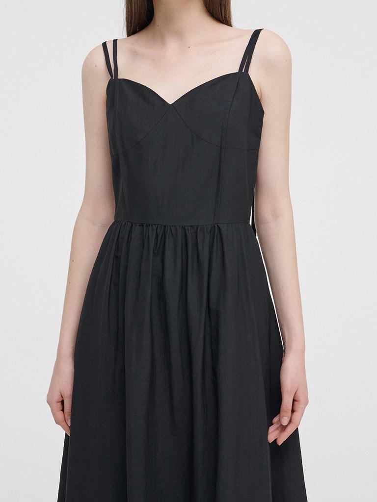 ETMON Slip Pintuck Double Strap Dress Black