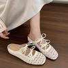 Inner heightening bag head half slippers women's summer outer wear new French woven hollow sandals bow Mary Jane single shoes