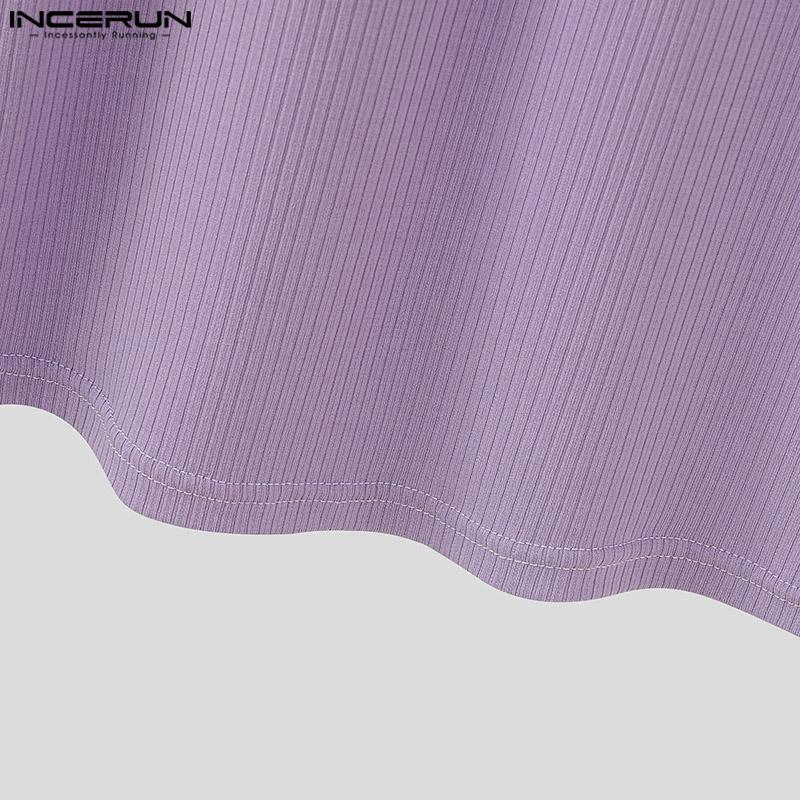 INCERUN Summer Men O Neck Short Sleeve Rib Casual Fitted T-shirts Tee Tops