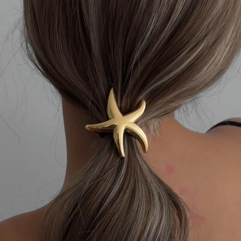 Metal Irregular Shell Starfish Hair Bands for Women Simple Hair Scrunchies Elastic Hair Rope Ponytail Hair Accessories