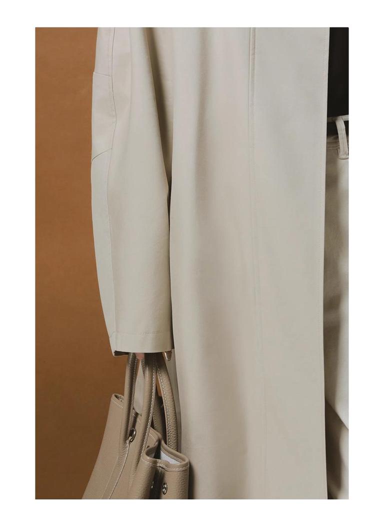 Rongtai Women's Tencel Drapey Trench Coat - Spring 2025 Collection, British Style with Tie-Waist and Stand Collar