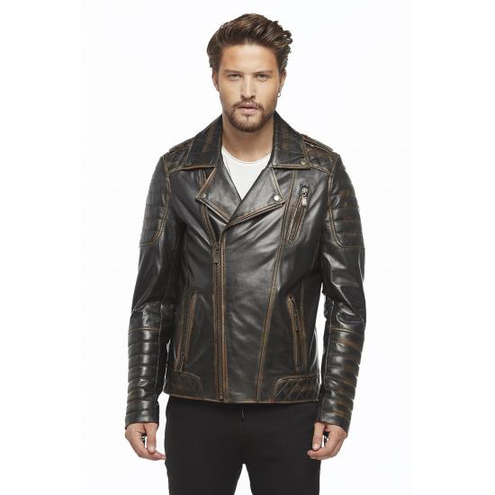 

Мужская куртка из натуральной кожи Мужская коричневая байкерская куртка Slim Fit