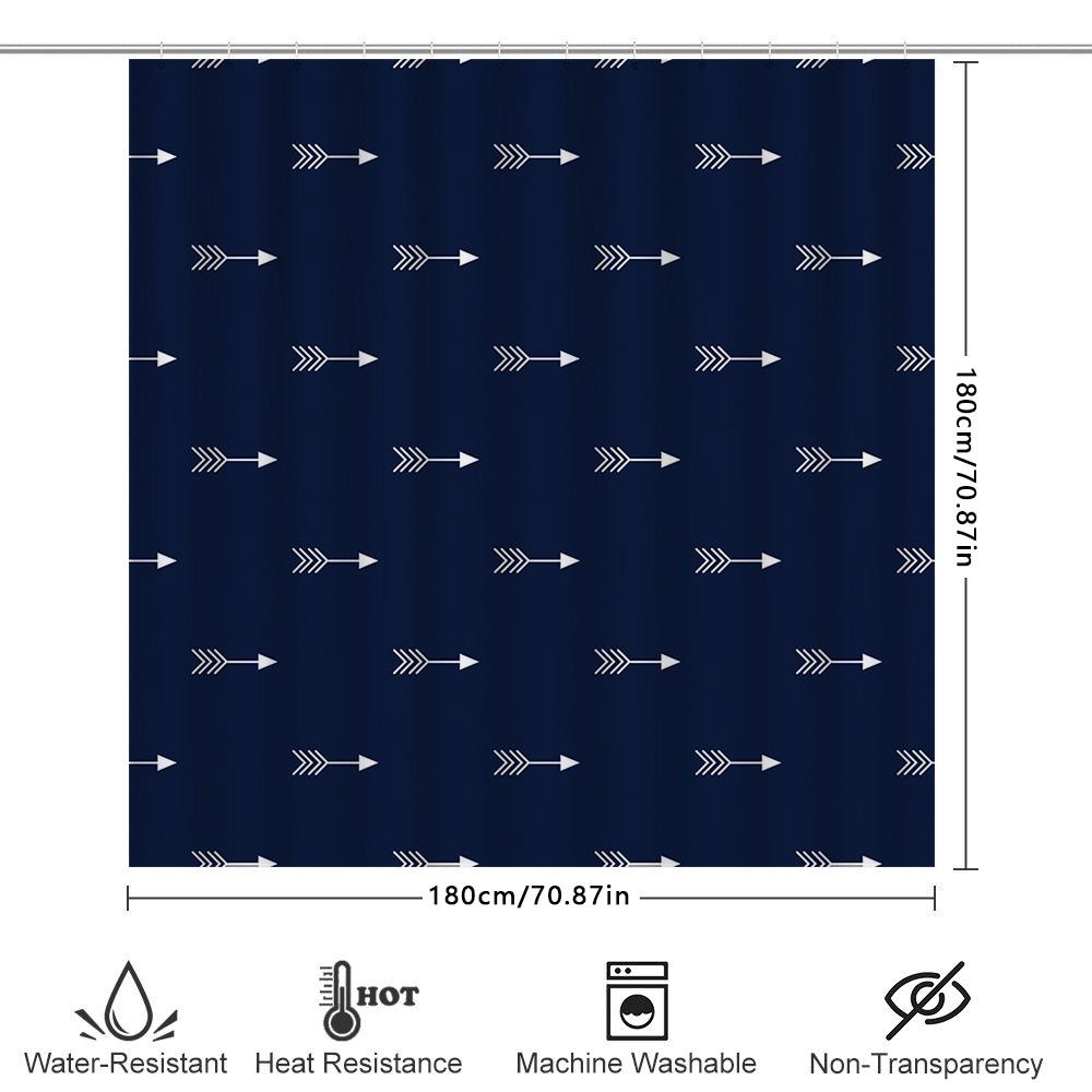 White Arrow Shower Curtain Modern Bathroom Decor Dark Blue Fabric Bath Mat Set For Home Decoration Size 180X200Cm (67 X 80In)
