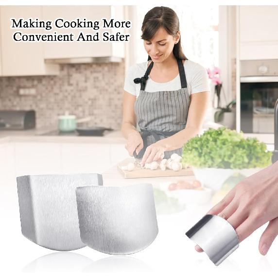 Medsuo 2pcs Stainless Steel Finger Guards for Cutting, Kitchen Finger Hand Protector for Meat Cutting Vegetable Fruit Slicing (2 Styles)