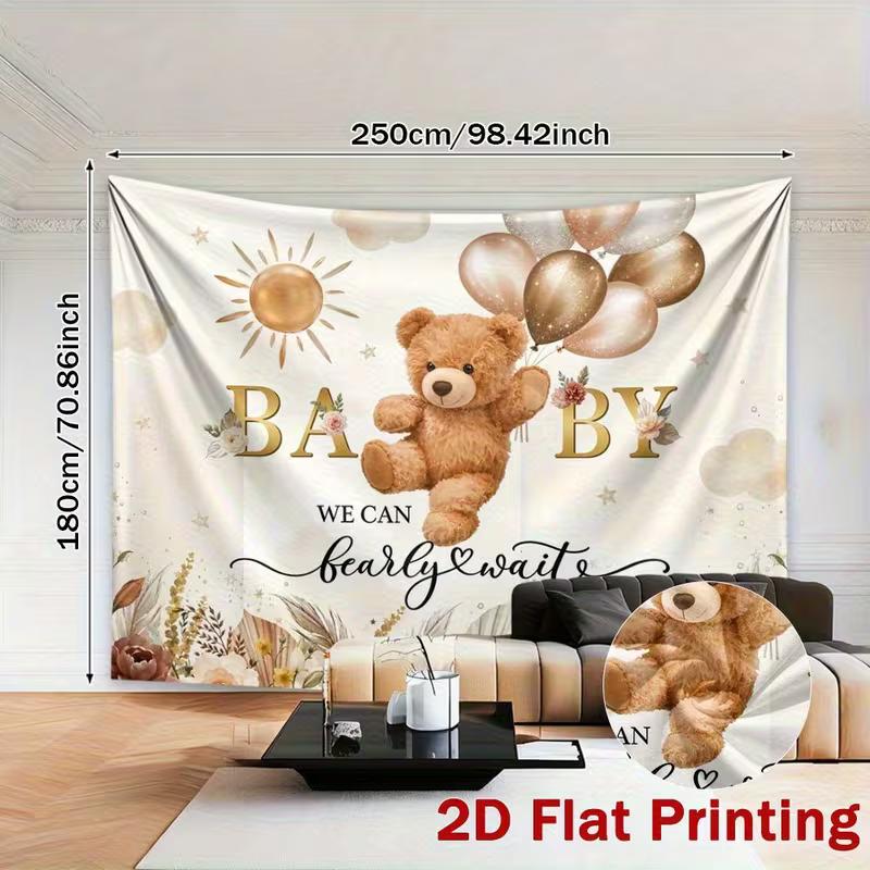 2D Gold Floral Teddy Bear Backdrop for Gender Neutral Baby Shower