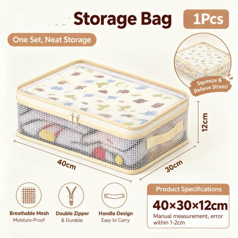 1/4Pcs Large Capacity Mesh Zipper Storage Bag - Clothing Household Bedding Four Piece Set Storage Bag, Clothing Organizing Box
