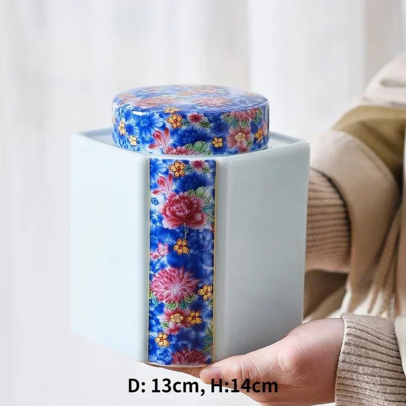 Canister for Loose Tea, Chinese Porcelain Puer Tin, Caddy, Ceramic Canister, Airtight Coffee, Household Jar, Storage Container