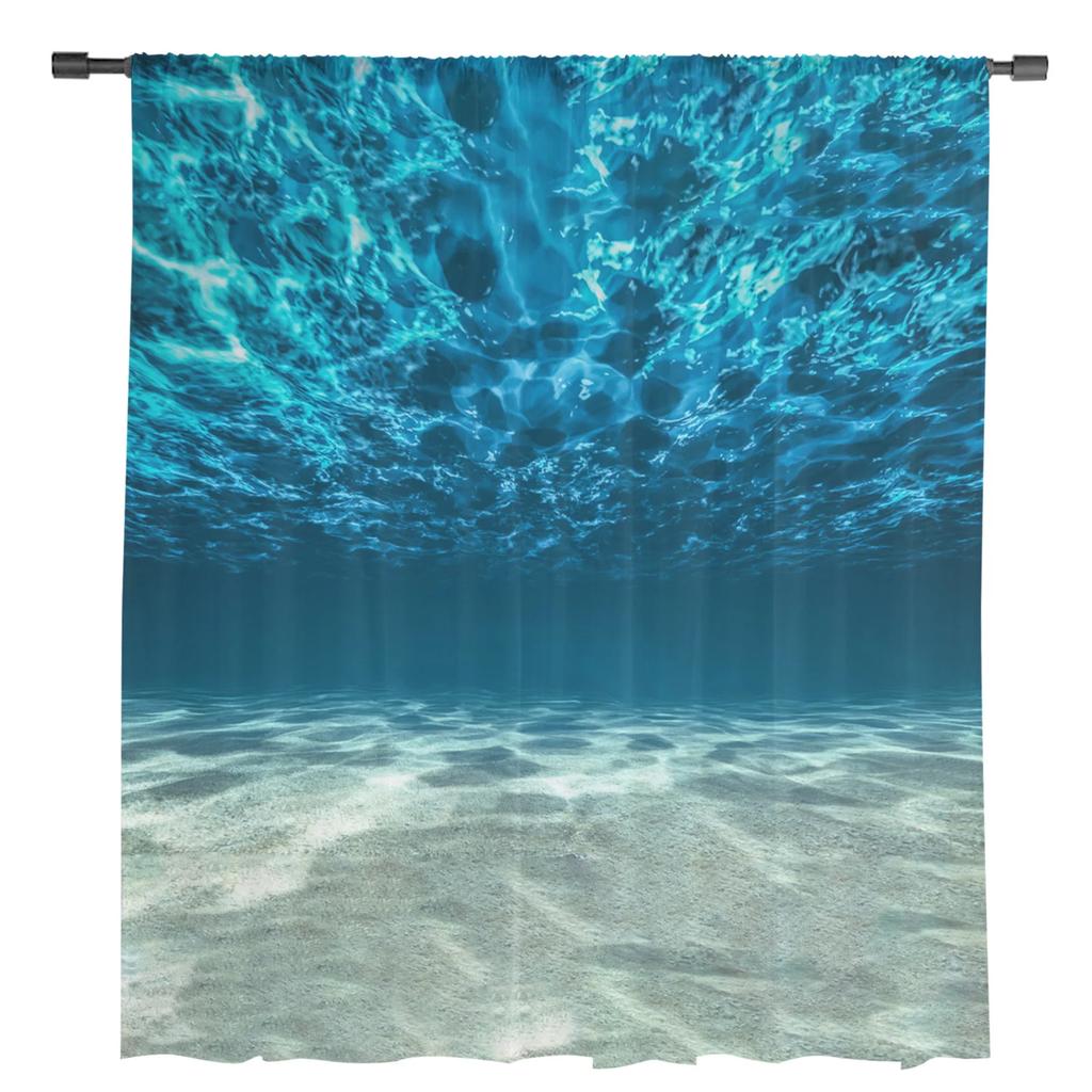 Deep Clear Sea Nature Tulle Curtains for Living Room Print Sheer Voile Curtain Bedroom Window Screening Drapes Blinds Home Decor