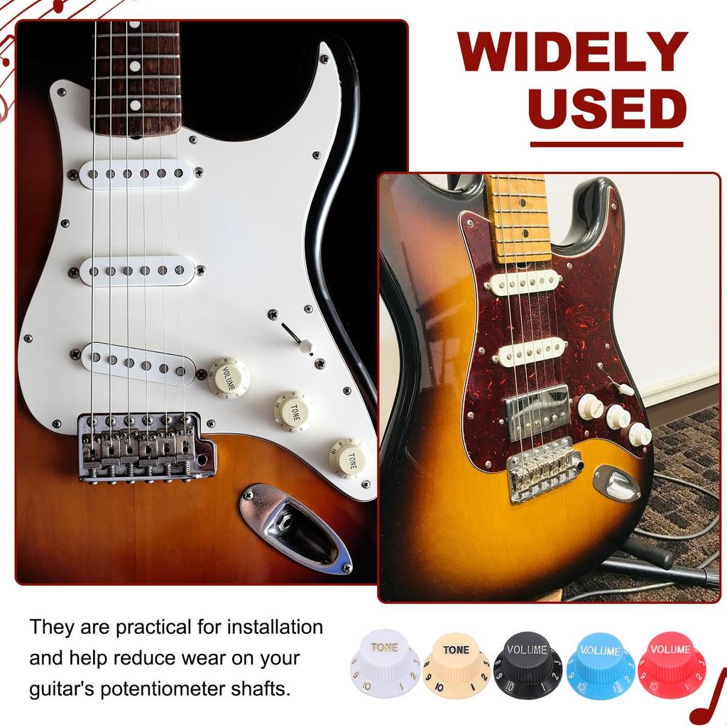 Uxcell Set Guitar Control Plastic Hat Volume Tone Control Knobs 2 Tone 1 Switch Replacement Parts for Type Electric Guitars and Pink White 3-Piece