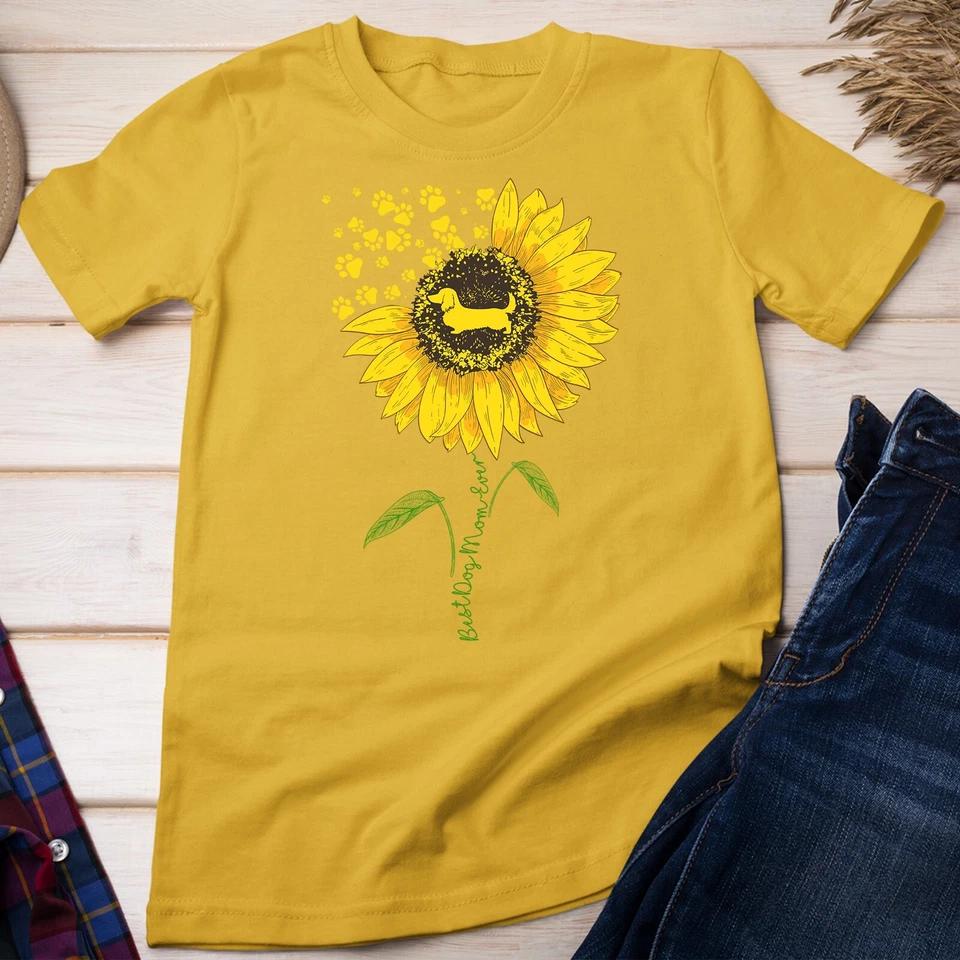 Best Dachshund Dog Mom Ever Pet Puppy Pup Lover Sunflower Unisex T-shirt 3 M