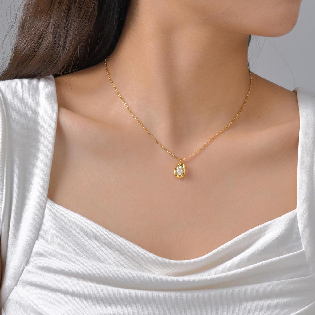 Earrings Stainless Steel Oval White Zircon Stud Earrings Gold Ladies Fashion Earrings, Necklace