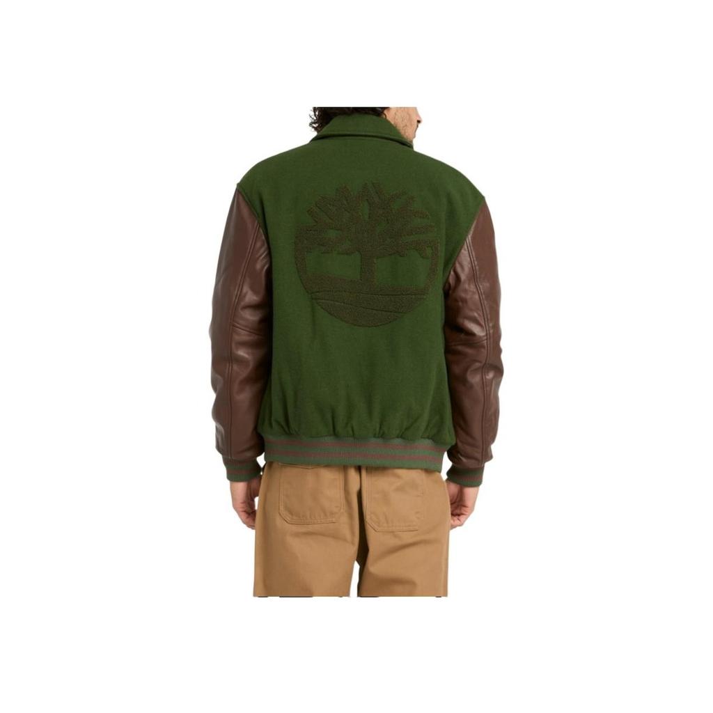 Timberland AF Leather Letterman Fashion Versatile Jacket Unisex Jackets Green A662K-EIN
