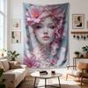 Pink Flower Goddess Tapestry Single Sided Print Polyester Wall Hanging for Bedroom Living Room Aesthetic Feminine for Home Decor