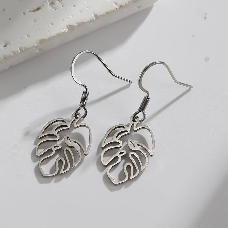 18K Gold Bohemian Palm Leaf Drop Earrings for Women