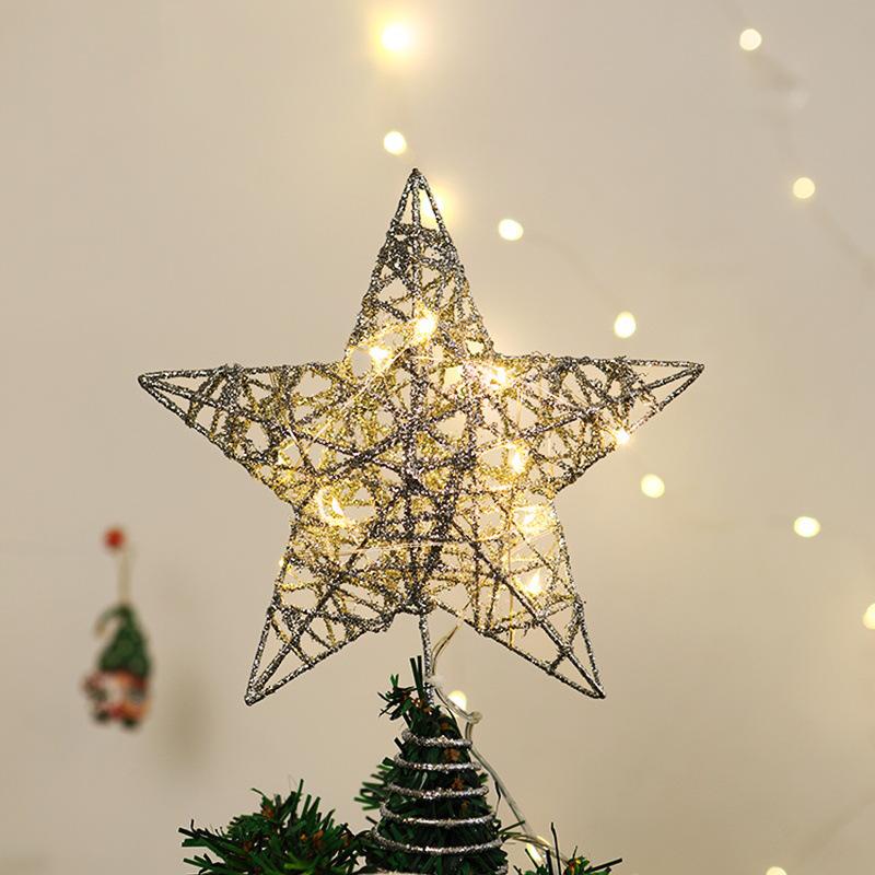 25CM Gold Luminous 3D Iron Star Christmas Tree Topper