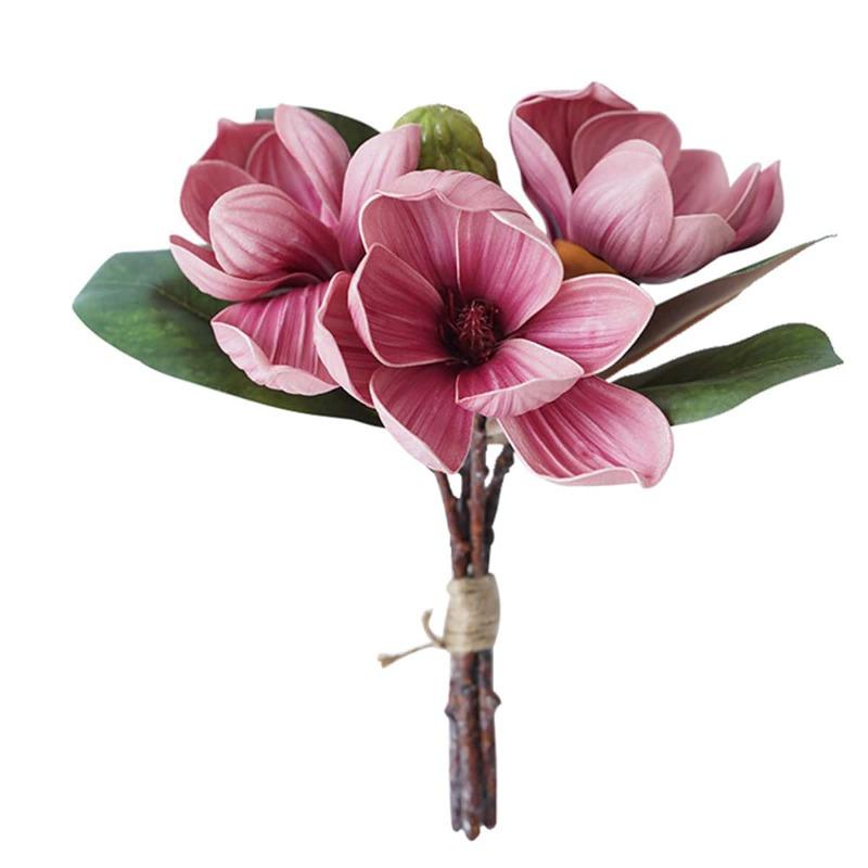 1 Bunch 3 Heads Artificial Magnolia Flower Magnolia Bouquet Foam with Leaves Arrangement for Home Living Room Wedding Bedroom Floor Vase Decoration