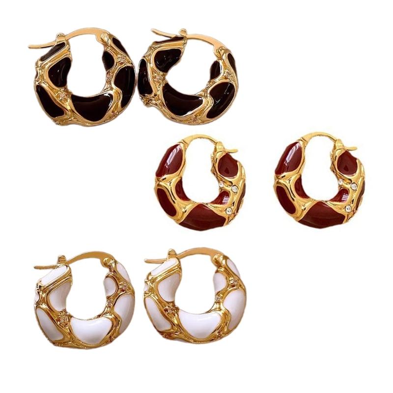 Leopard Print Hoop Earrings With Enamel Finish Fashionable Design For Women Lightweight And Allergy Resistant