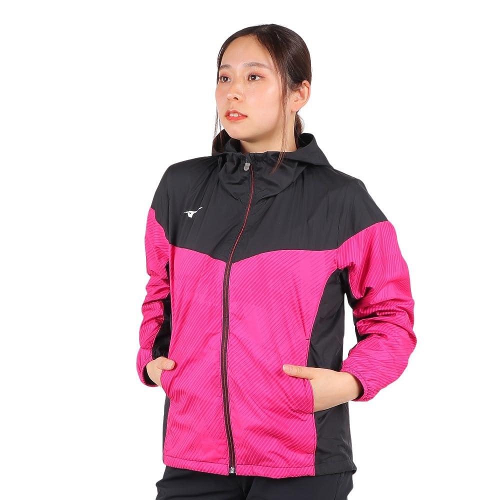 Mizuno Breath Thermo Warmer a training hoodie with and model in black and pink Jacket, women s moisture-wicking, heat-generating, windproof,