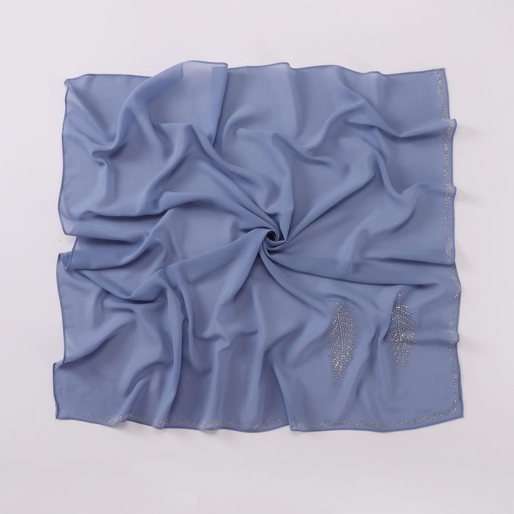 90Cm Luxury Rhinestone Feather Square Bubble Chiffon Instant Hijabs Shawls Lady High Quality Wrap Bufandas Ramadan Muslim Sjaal
