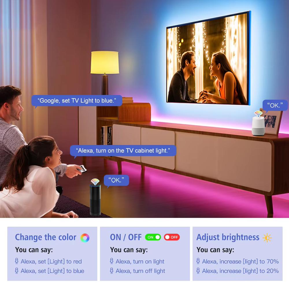20M 12V Wifi Bluetooth Rgb Led Strip Lights APP Control Music Sync Remote Led Tape Lights Ac100-240V Adaper For Gaming Room