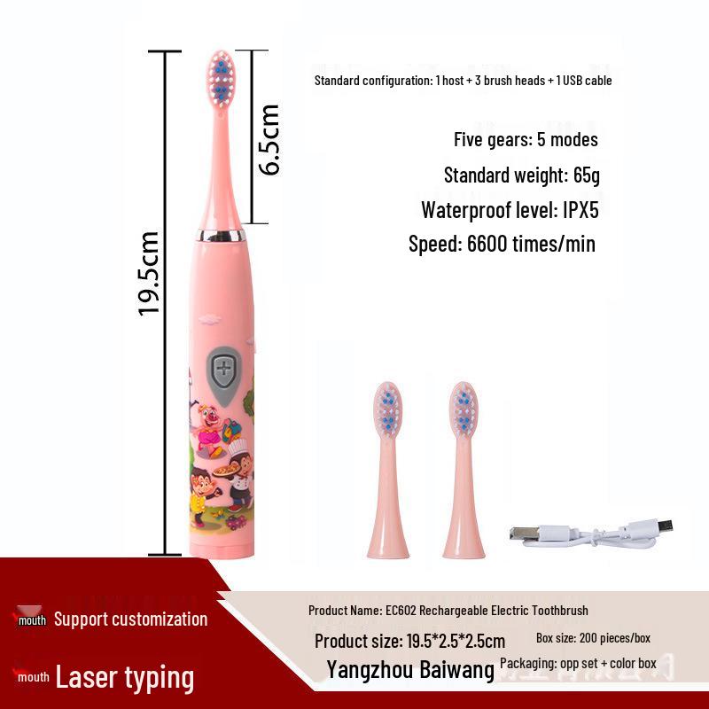 Wisdent Kids Cartoon Electric Toothbrush with Soft Bristle Brush Head - Portable, Fun USB Model