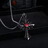 Fashion Personality Hollowed Out Pattern Red Gemstone Cross Pendant Necklace for Men Women Gothic Punk Halloween Jewelry Gifts