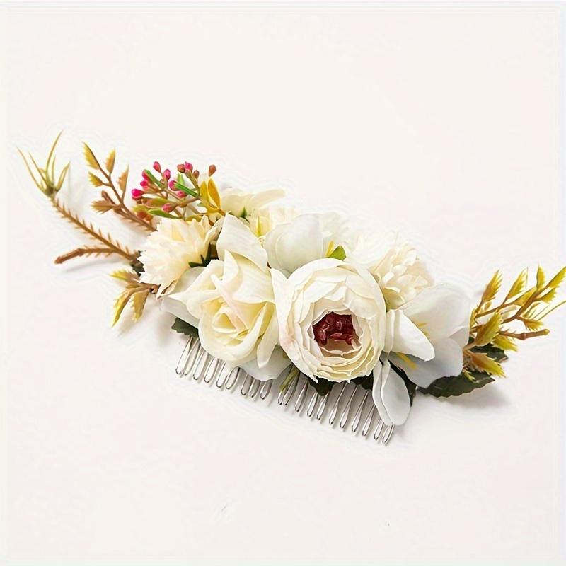1pc Boho Flower Decor Hair Side Comb Bridal Comb Wedding Headpiece Wedding Party Hair Accessories