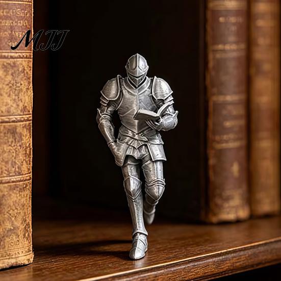 Reading Themed Gift 3D Printed Medieval Knight Book Corner Ornament, Figurine Statue Nook Decor, Creative Bookend for Bookshelf, Lover Literary