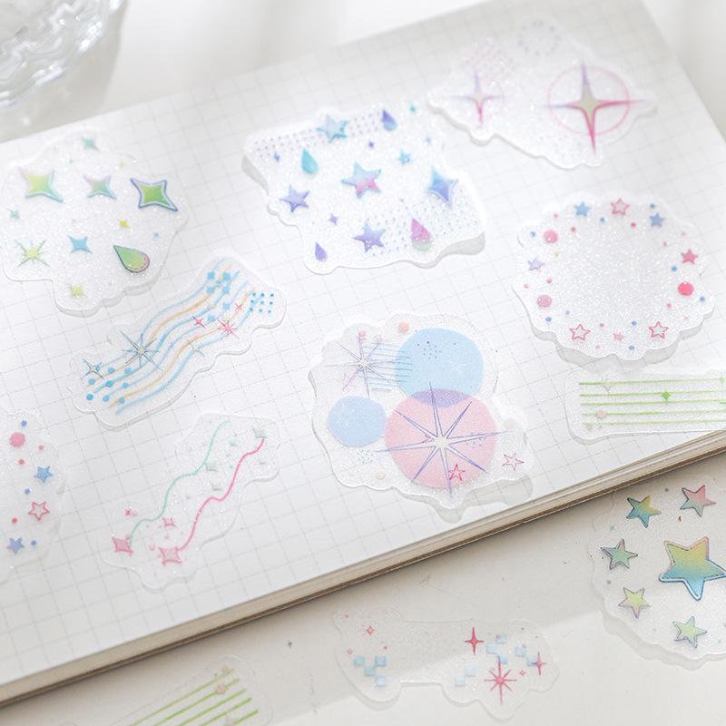 Glitter Sand Film Sticker Pack: Paper Trace Xing Sha Liu Ying Series - 6 DIY Collage Styles