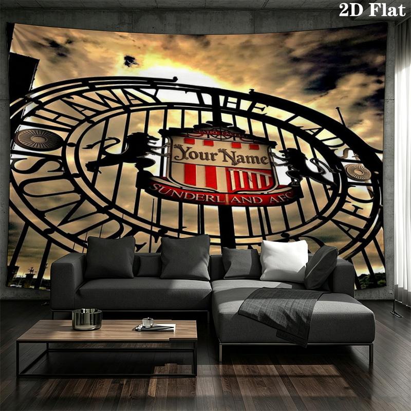 Sunderland Afc Crest Custom Name Wall Tapestry Aesthetic Wall Hanging Printed Fabric Blanket Decorative Tapestries For Bedroom Living Room Home Decor