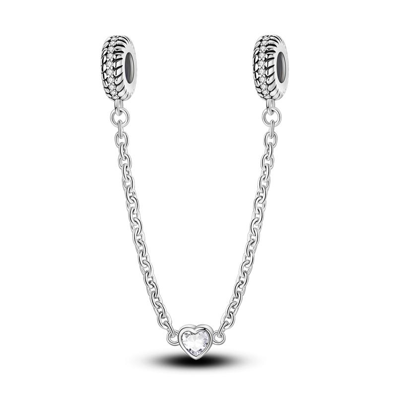 925 Silver Butterfly Safety Chain with Zirconium Charms Beads for DIY Bracelet Jewelry Gift