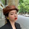 Hat Women's Fashion Retro Hong Kong Style Beret Autumn and Winter Korean Version Pu Leather British Painter Hat Versatile Literary