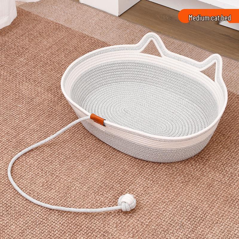 Woven Cotton Rope Cat Bed with Self-Entertainment Ball - All-Season Pet Comfort Solution