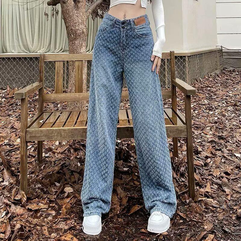 

Новые мужские джинсы прямого кроя свободного покроя - Японский и корейский тренд, повседневные брюки широкого кроя L синий