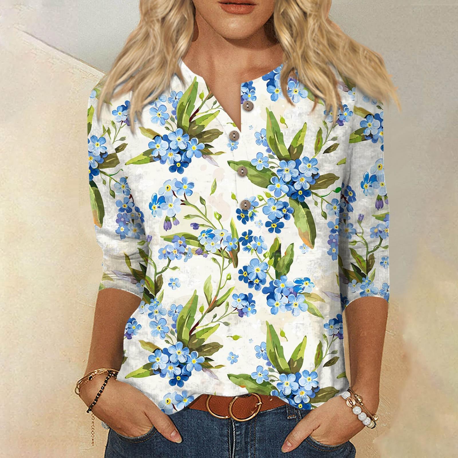 Женская футболка с цветочным принтом и рукавом три четверти — фото 9