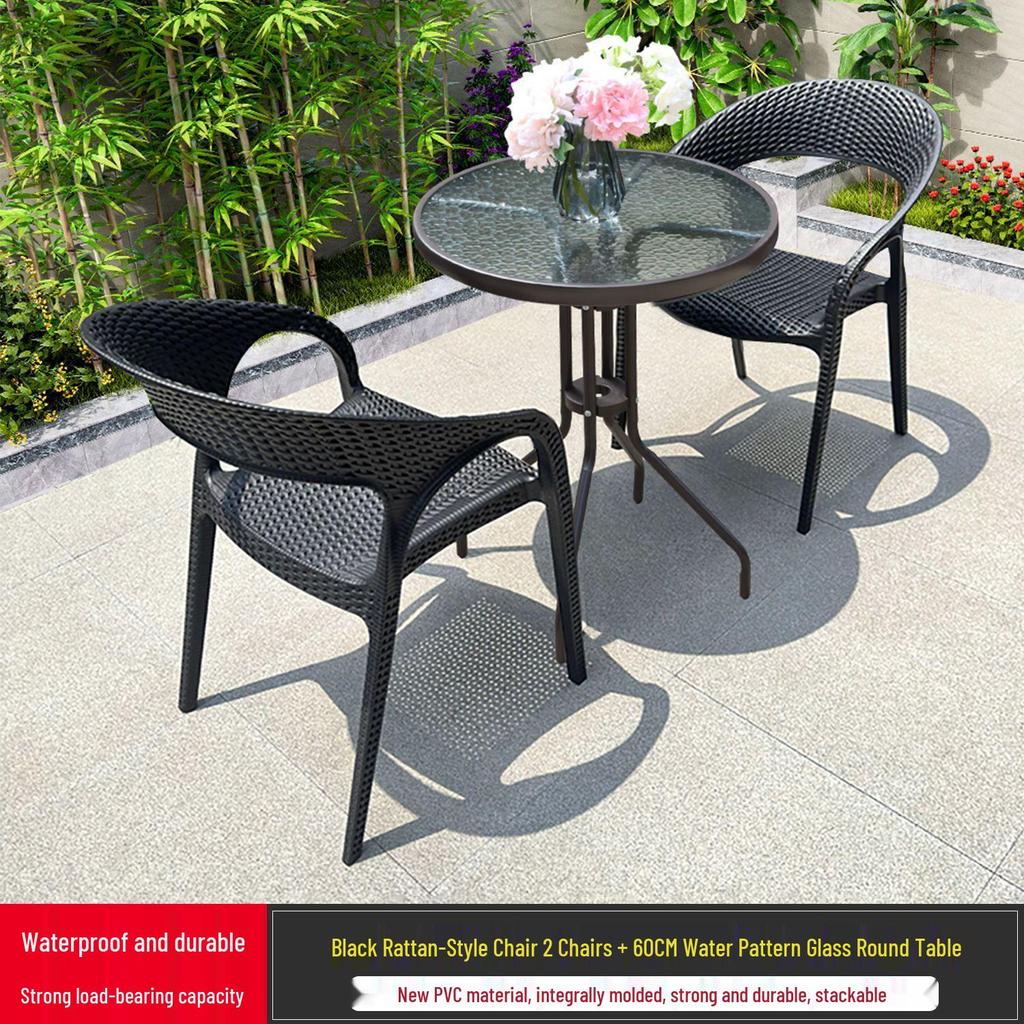Outdoor Rattan-Style Plastic Chair with Thick Backrest for Garden, Courtyard, or Milk Tea Shop
