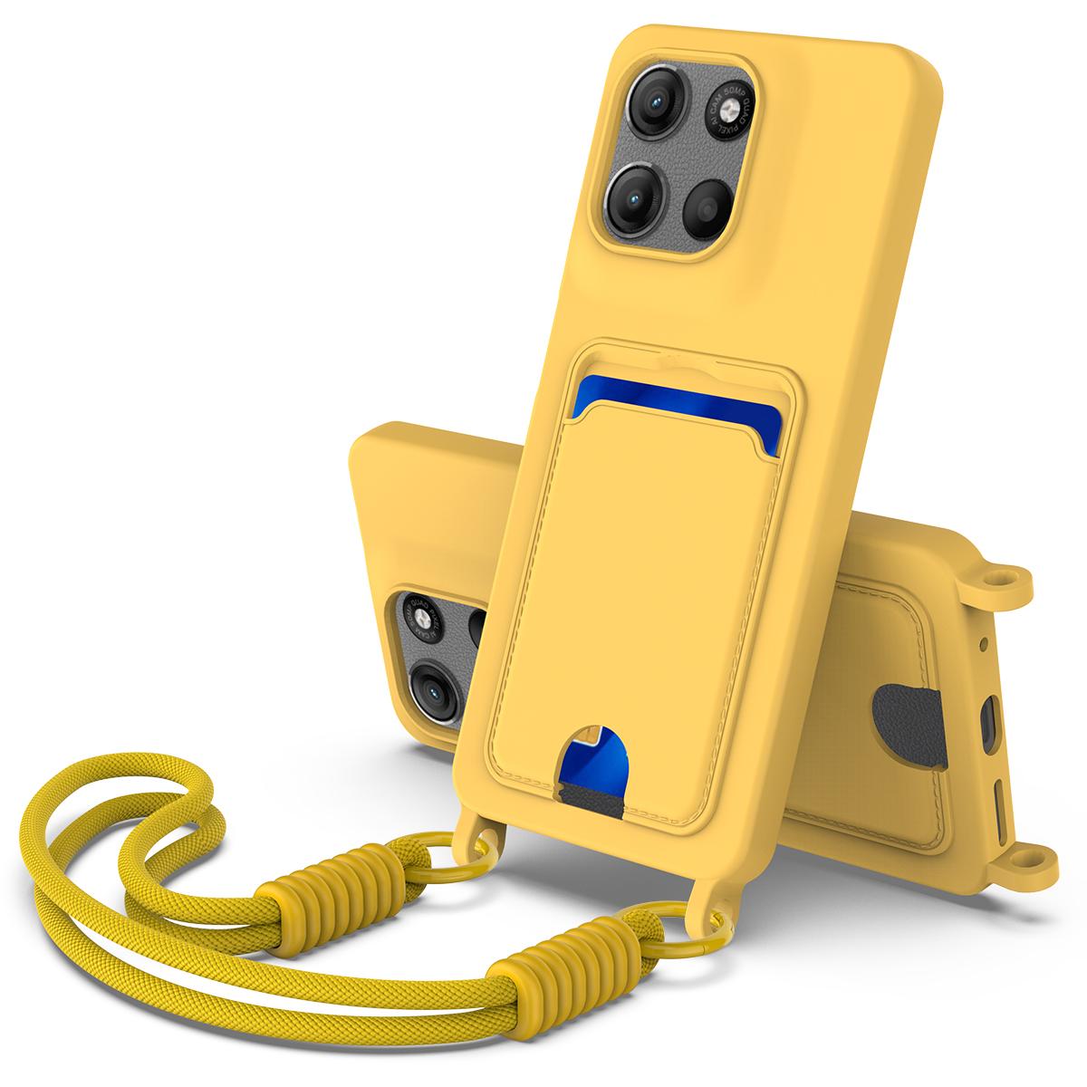 

Для Motorola Moto G15 Power 4G/G15 4G Чохол з рідкого силікону Задня кришка телефону з тримачем для карток та коротким ремінцем