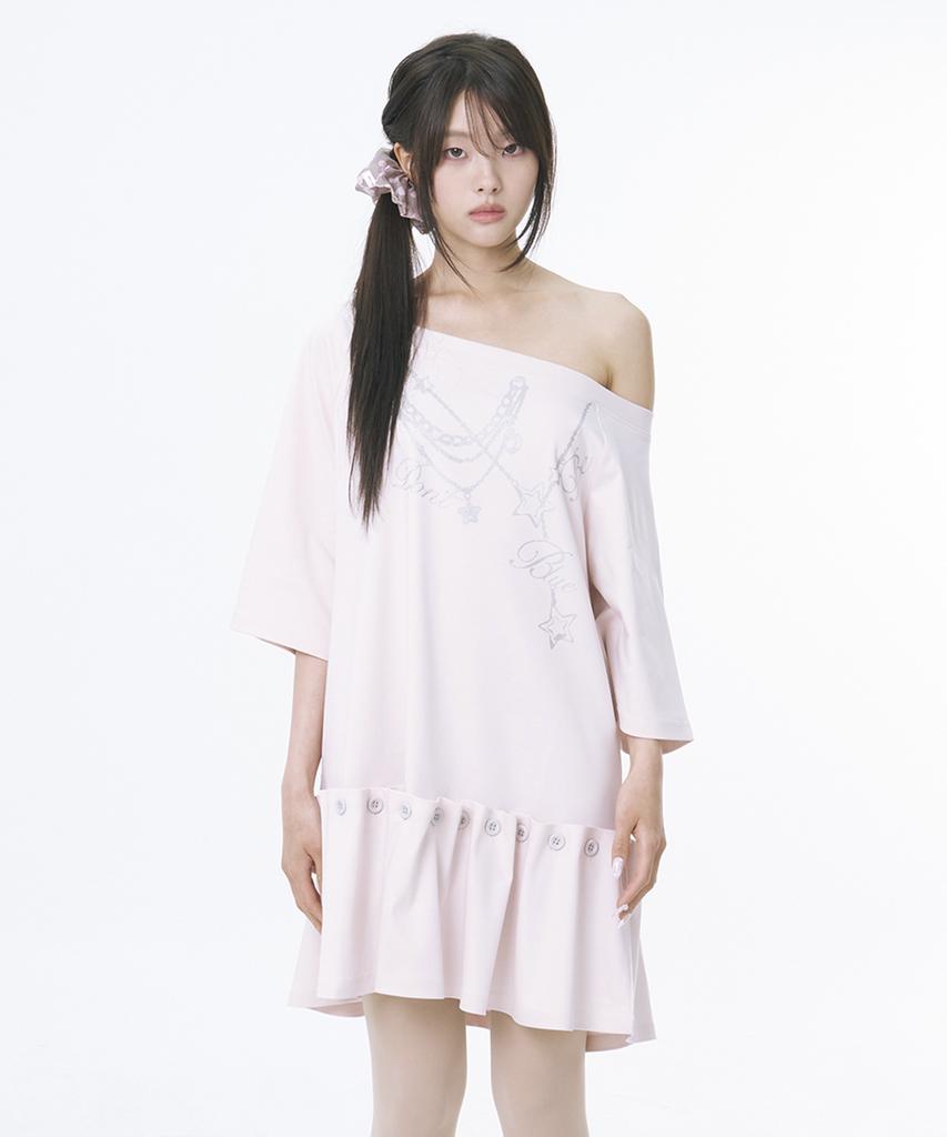 Inner Museum Don'T Be Blue Button Dress (Pink)
