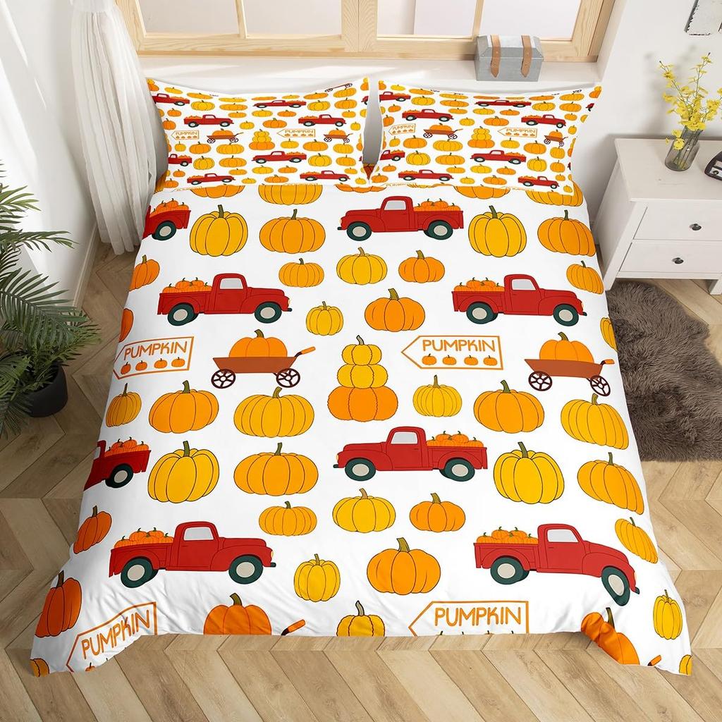 Autumn Pumpkin Soft Duvet Cover Ful Quen Fal Leaves Boho Floral Beding Set Farmhouse Harvest Home Decor,Thanksgiving Comfortable Quilt Cover