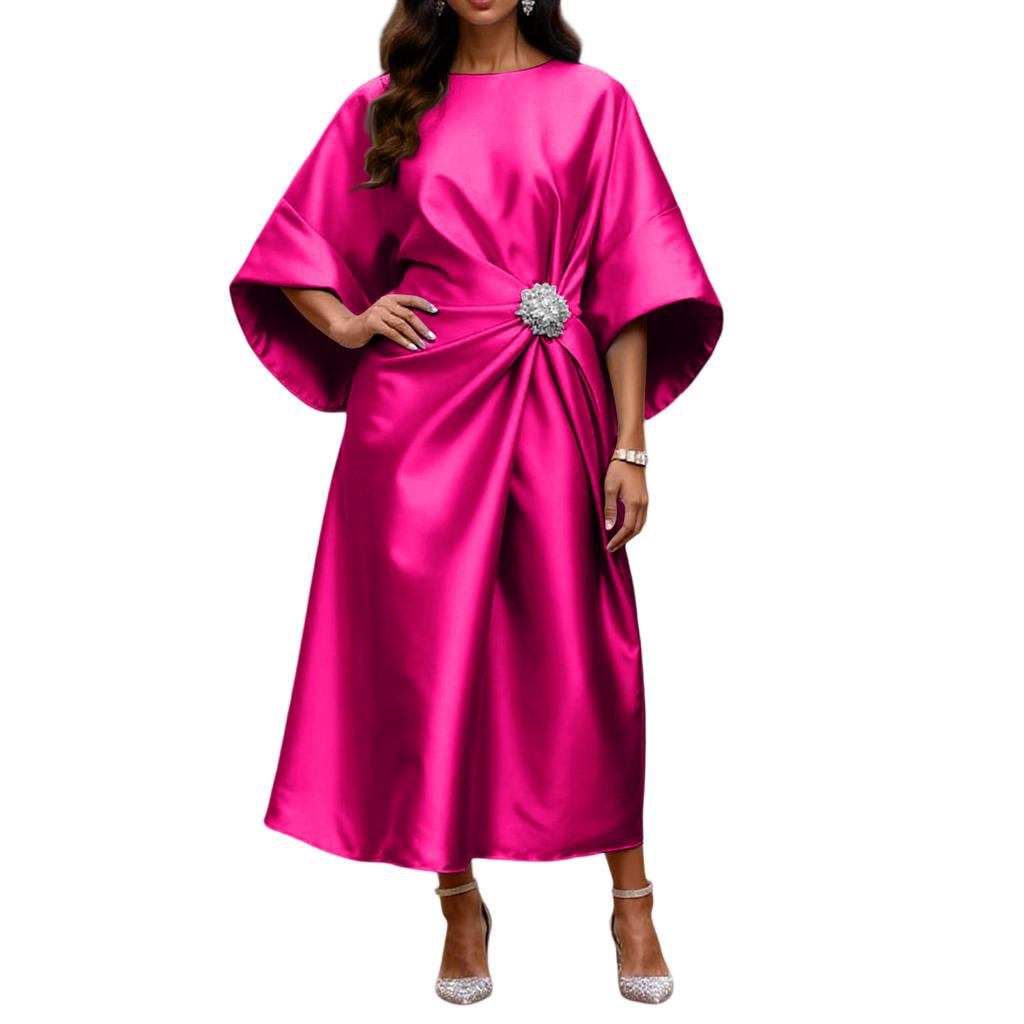 Elegant And Sophisticated Satin Dress With Beaded Floral Embellishments For Women's Commuting.