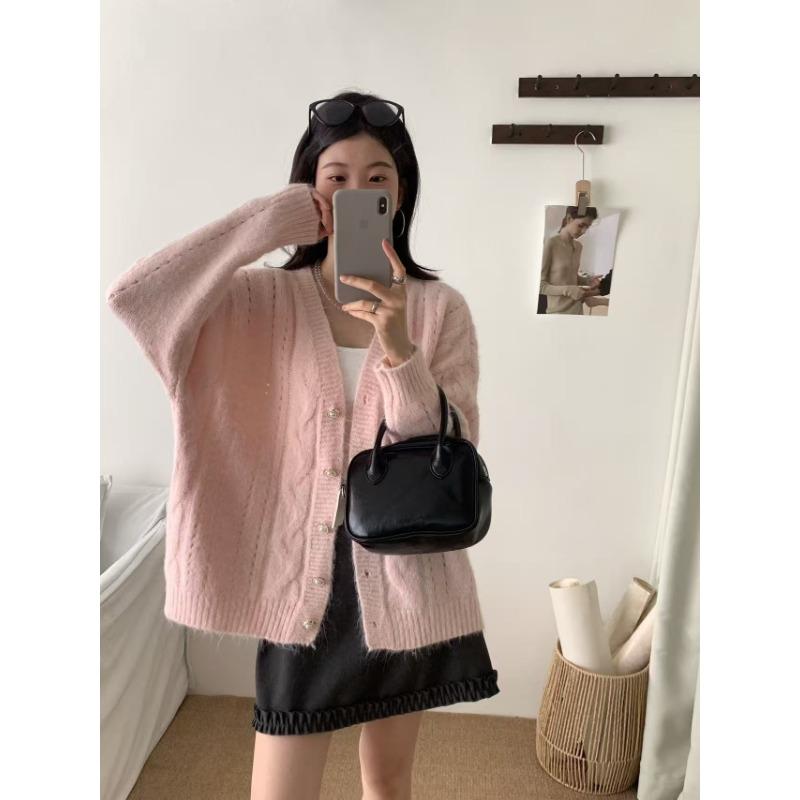 Loose sweater women's coat autumn and winter new casual lazy wind outside wear V-neck knitted cardigan top