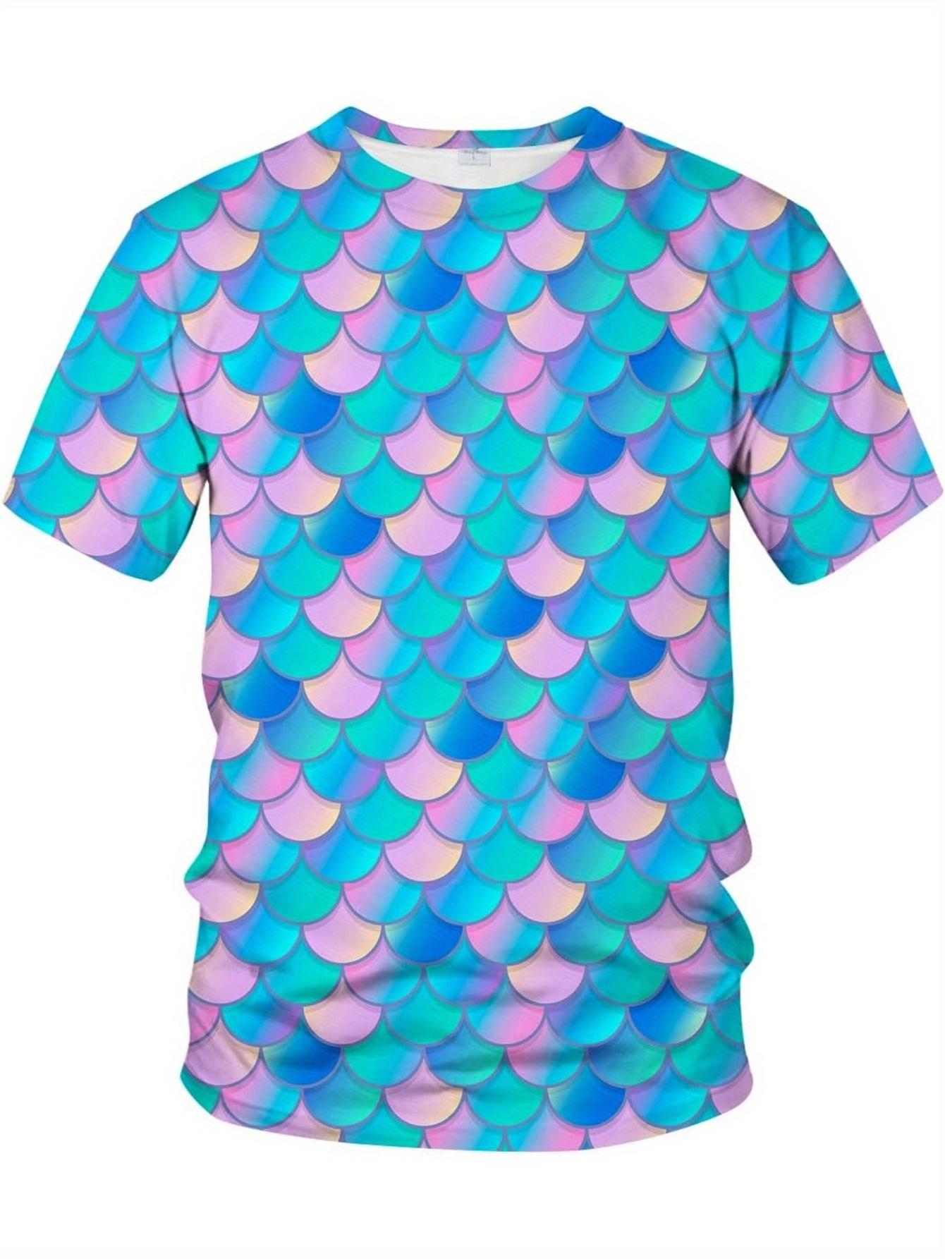 

Мужская футболка с 3D-принтом, оригинальная футболка с принтом рыбьей чешуи, забавная футболка с 3D-графикой и пайетками, летняя футболка с коротким рукавом и круглым вырезом S синий