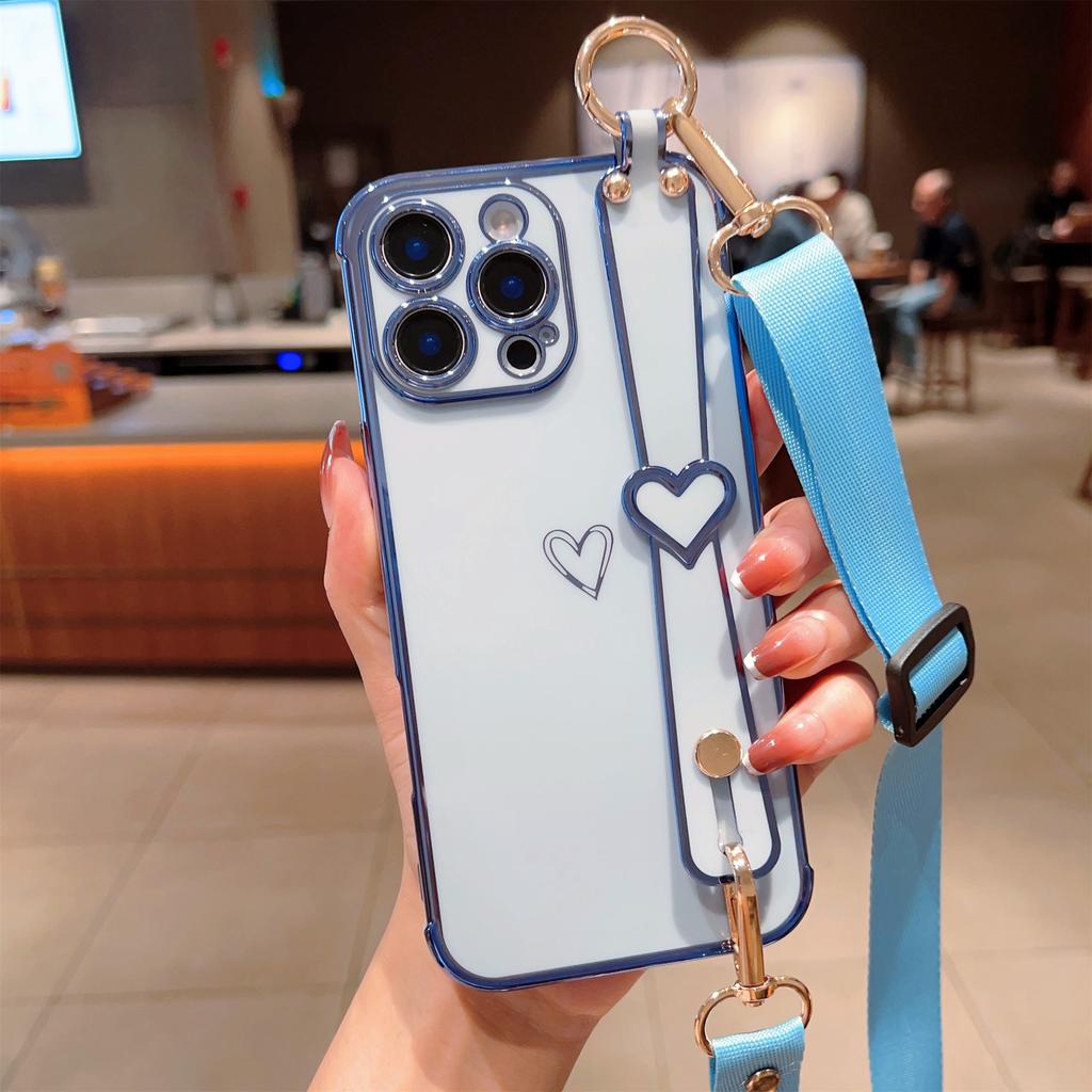 Für IPhone 16E Beschichtete Liebe Armband Ständer Handyhülle für Apple 15 ProMax Band 14 Schutzhülle